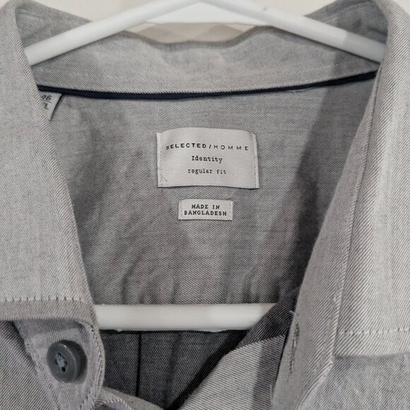 Selected Homme Identity Regular Fit Button Down Dress Shirt Light Grey Size XXL - Picture 2 of 5